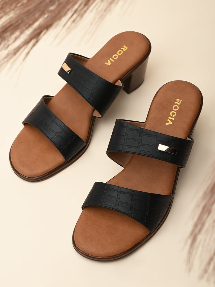 Rocia By Regal Black Women Textured Block Heel Sandals