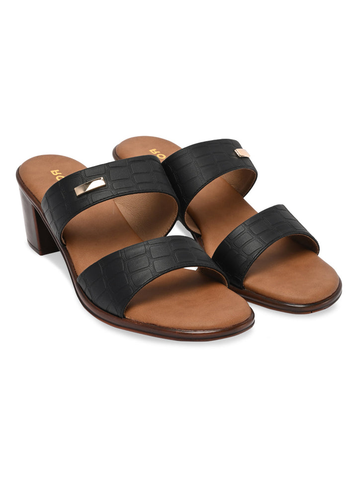 Rocia By Regal Black Women Textured Block Heel Sandals