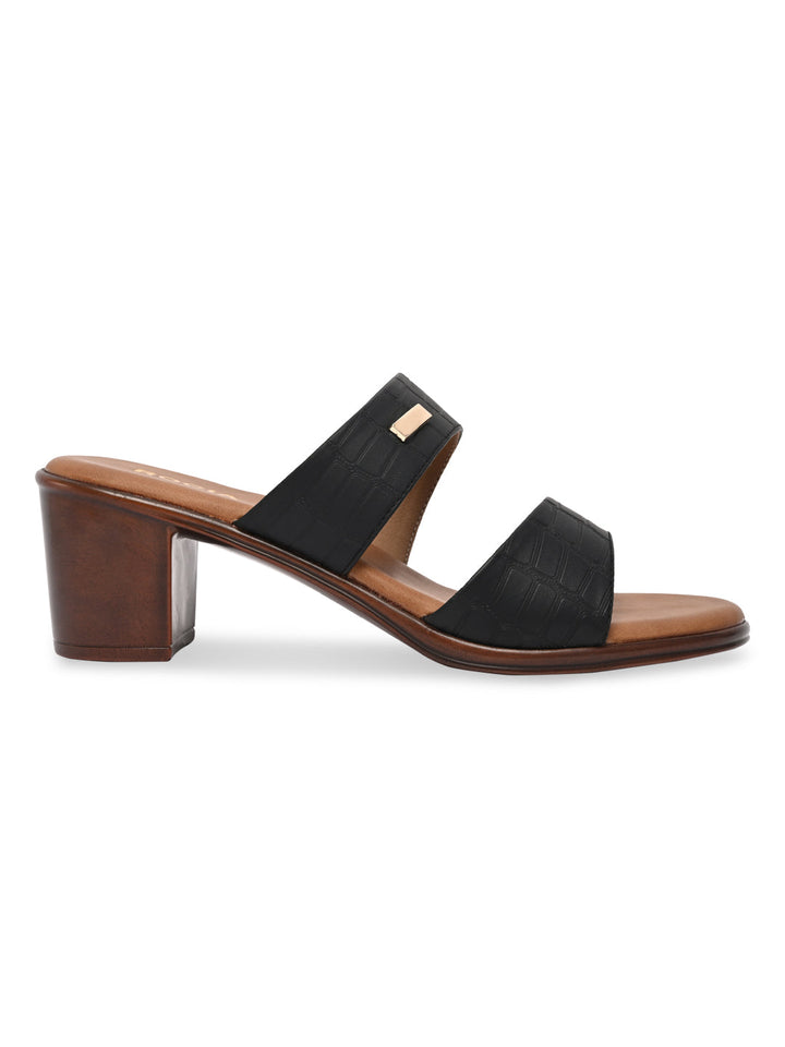 Rocia By Regal Black Women Textured Block Heel Sandals