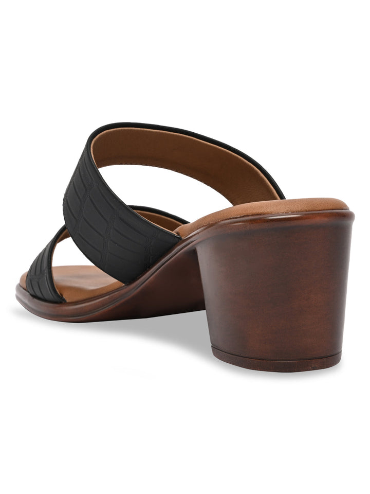 Rocia By Regal Black Women Textured Block Heel Sandals