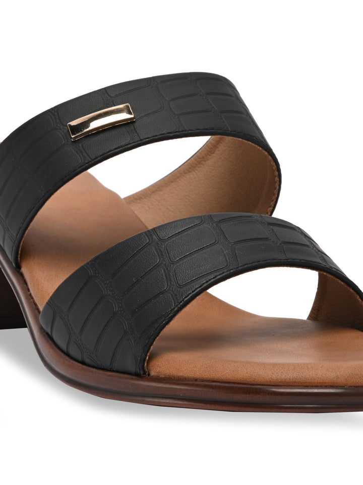 Rocia By Regal Black Women Textured Block Heel Sandals