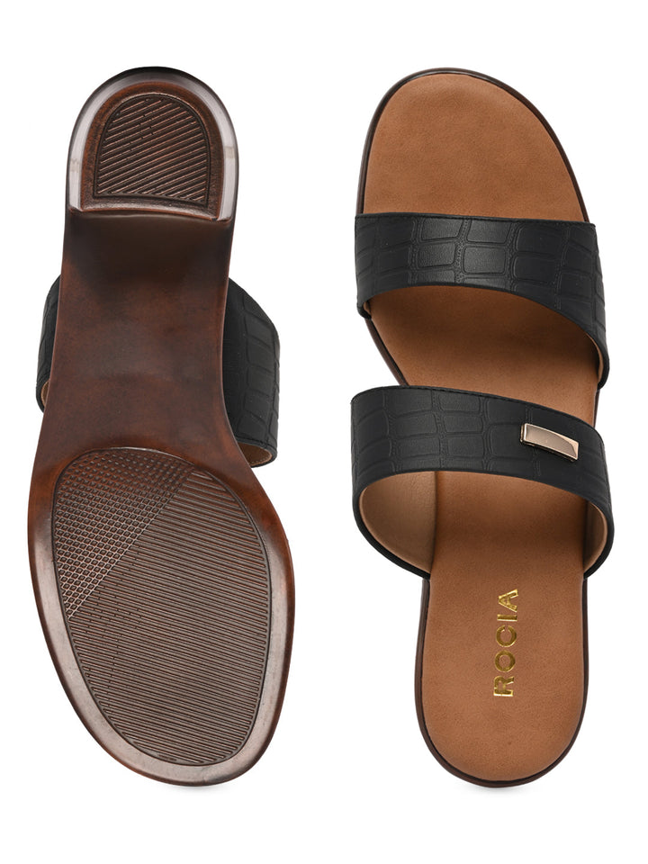 Rocia By Regal Black Women Textured Block Heel Sandals