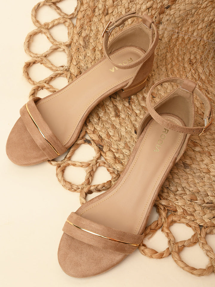 Rocia By Regal Beige Women Suede Ankle Strap Sandals