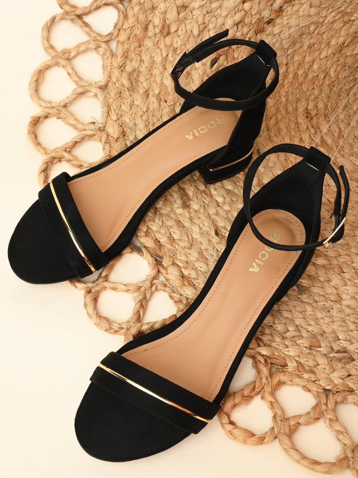 Rocia By Regal Black Women Suede Ankle Strap Sandals