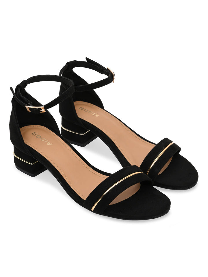 Rocia By Regal Black Women Suede Ankle Strap Sandals