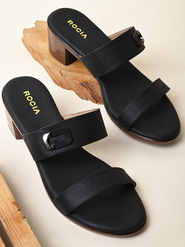 Rocia By Regal Black Women Classic Block Heel Sandals