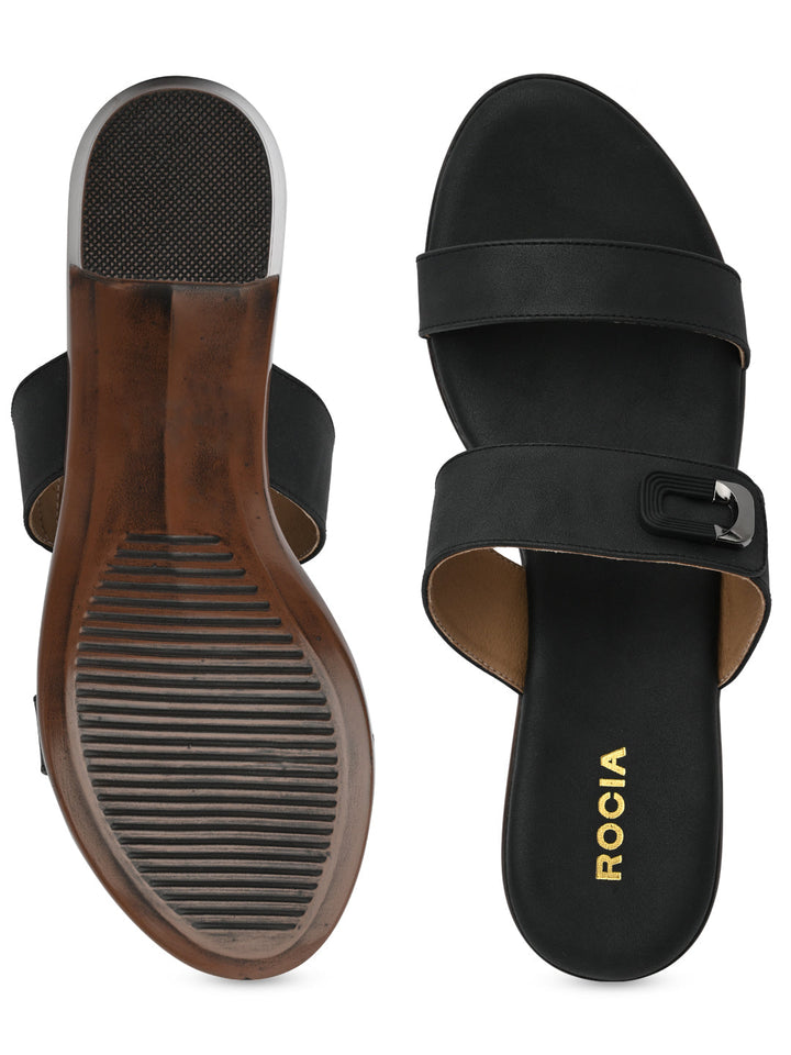 Rocia By Regal Black Women Classic Block Heel Sandals