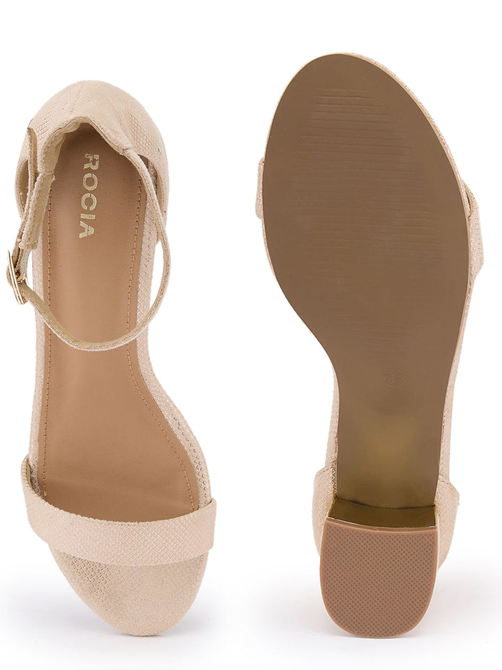 Rocia By Regal Gold Women Classic Gold Accent Block Heel Sandals