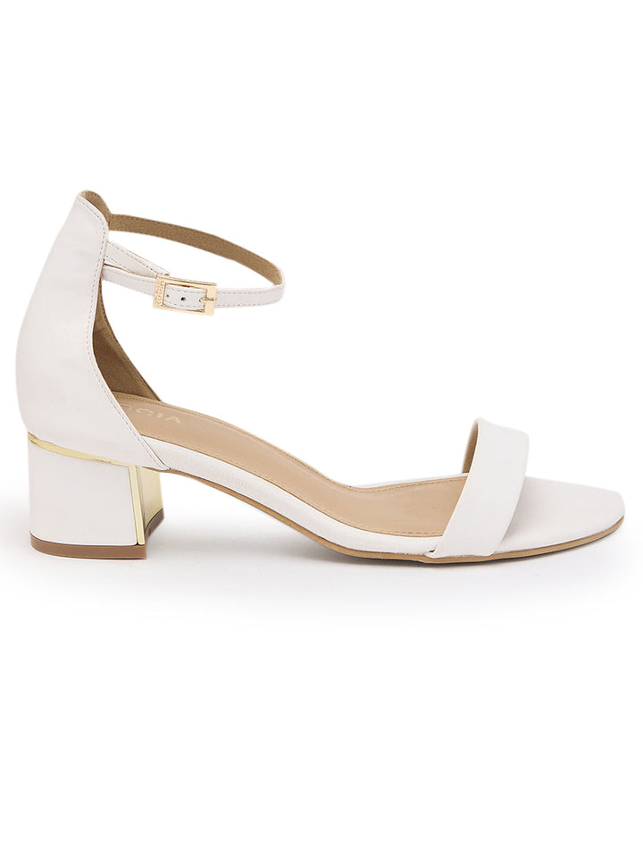 Rocia By Regal White Women Classic Gold Accent Block Heel Sandals