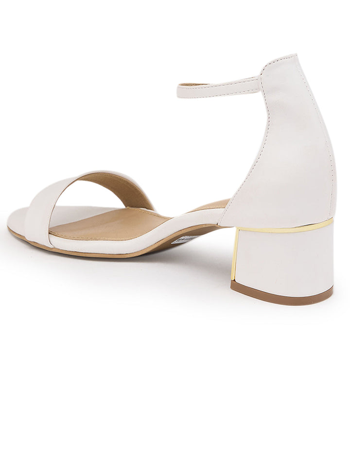 Rocia By Regal White Women Classic Gold Accent Block Heel Sandals