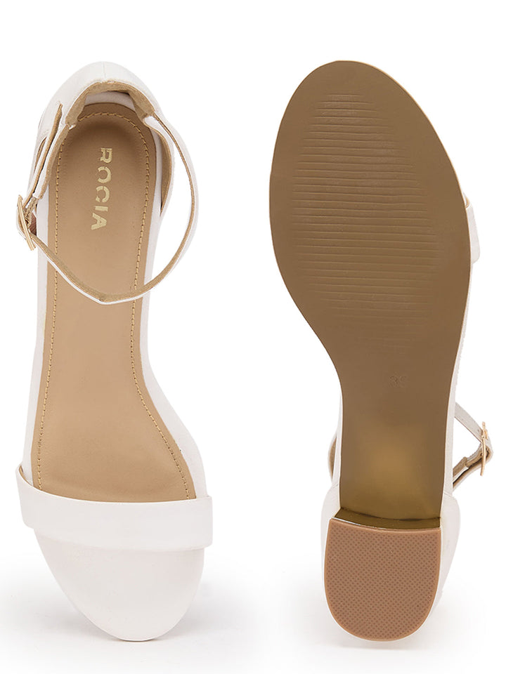 Rocia By Regal White Women Classic Gold Accent Block Heel Sandals