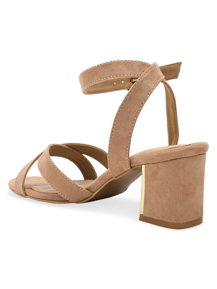 Rocia By Regal Beige Women Classic Block Heel Ankle Strap Sandals