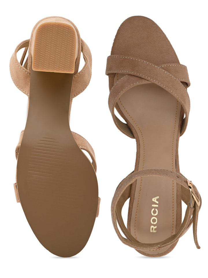 Rocia By Regal Beige Women Classic Block Heel Ankle Strap Sandals