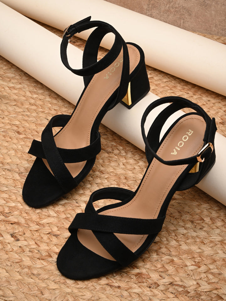 Rocia By Regal Black Women Classic Block Heel Ankle Strap Sandals