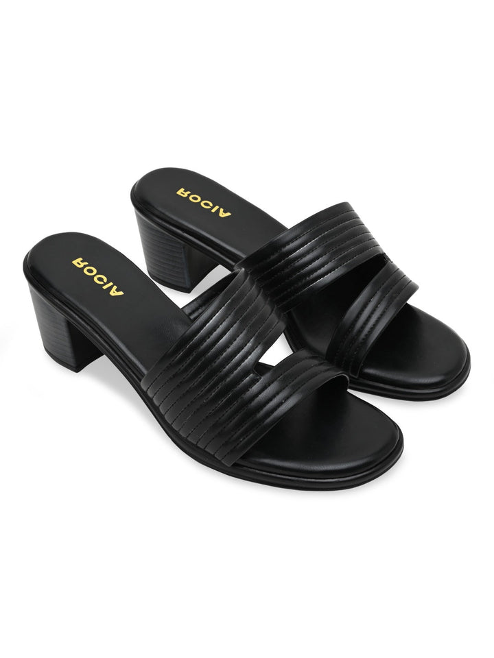 Rocia By Regal Black Women Multi Strap Block Heel Sandals