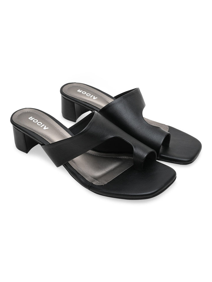 Rocia By Regal Black Women One Toe Casual Block Heel Sandals