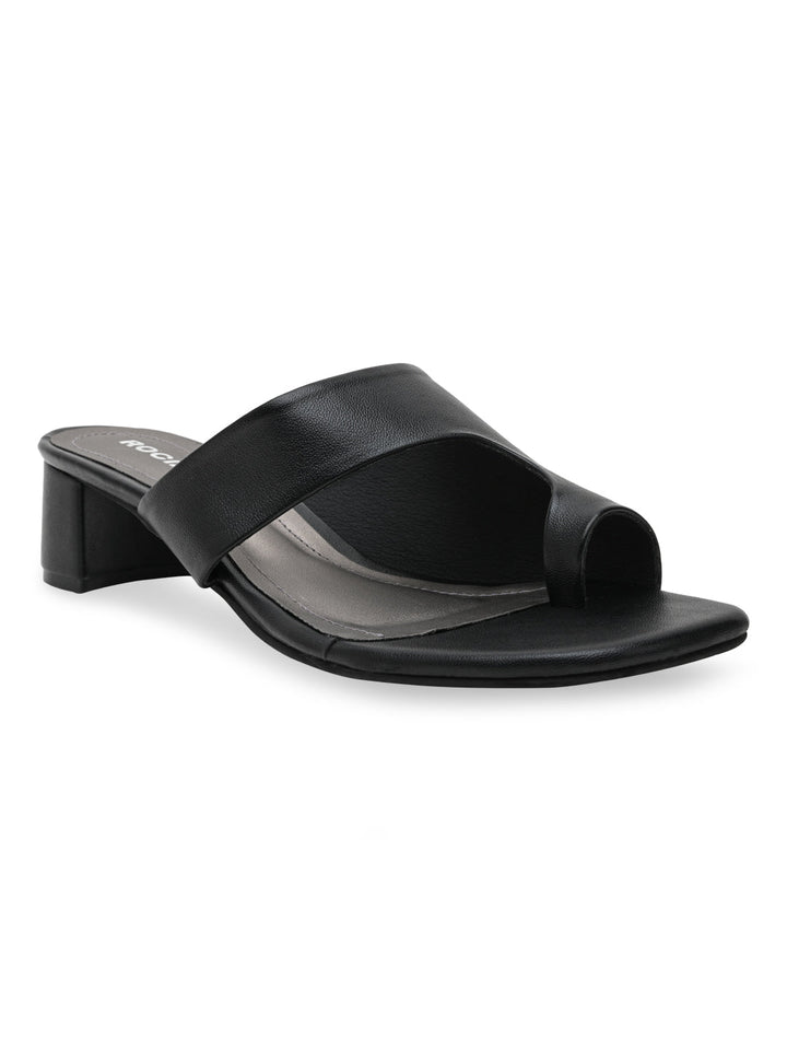 Rocia By Regal Black Women One Toe Casual Block Heel Sandals