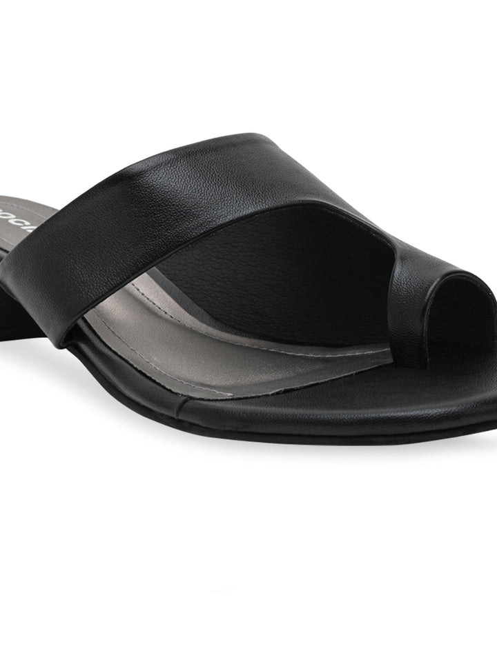 Rocia By Regal Black Women One Toe Casual Block Heel Sandals
