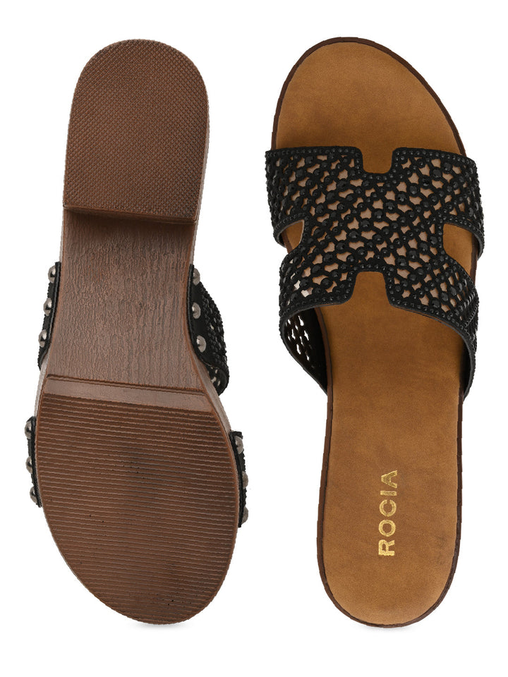 Rocia By Regal Black Women Diamond Studded Vinyl H Block Heels