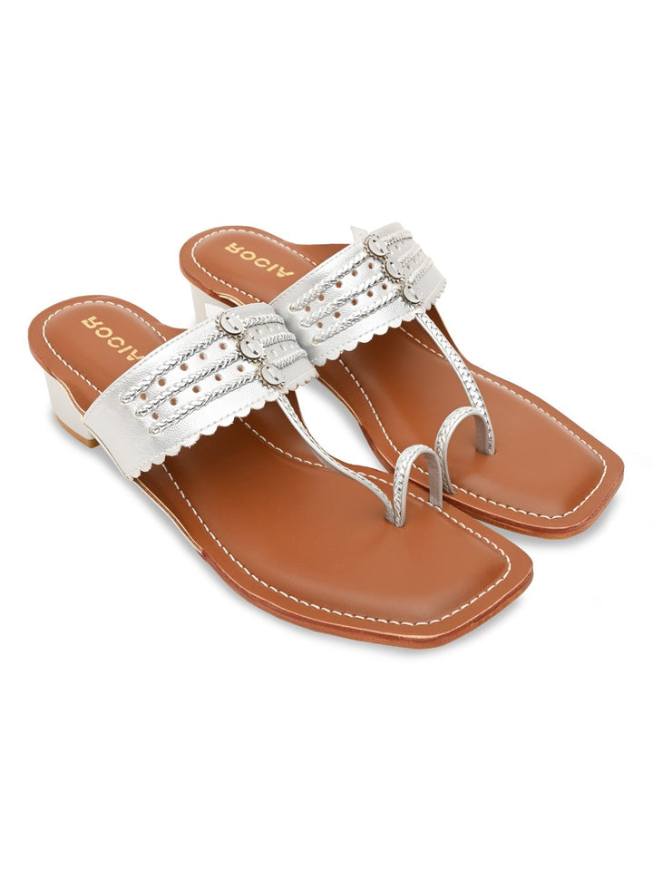 Rocia By Regal Silver Women Block Heel Kolhapuris