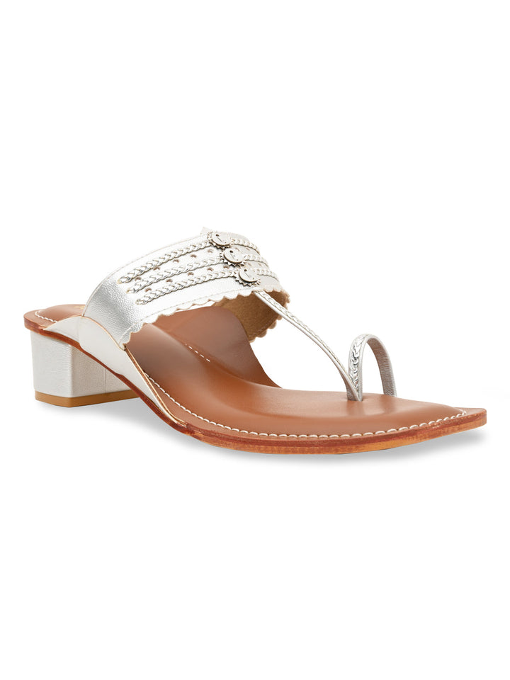 Rocia By Regal Silver Women Block Heel Kolhapuris