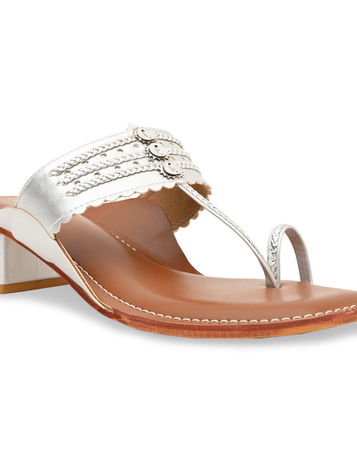 Rocia By Regal Silver Women Block Heel Kolhapuris