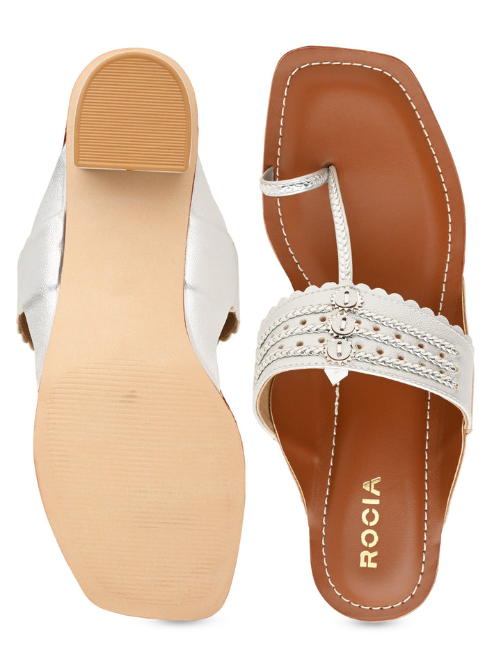 Rocia By Regal Silver Women Block Heel Kolhapuris