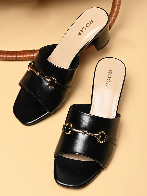 Rocia By Regal Black Women Buckled Block Heel Slip Ons