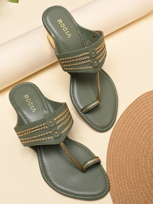 Rocia By Regal Green Women Stylish Block Heel Kolhapuris