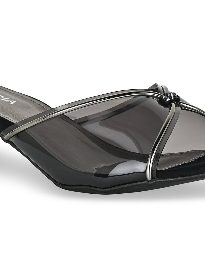 Rocia By Regal Black Women Vinyl Kitten Heel Sandal