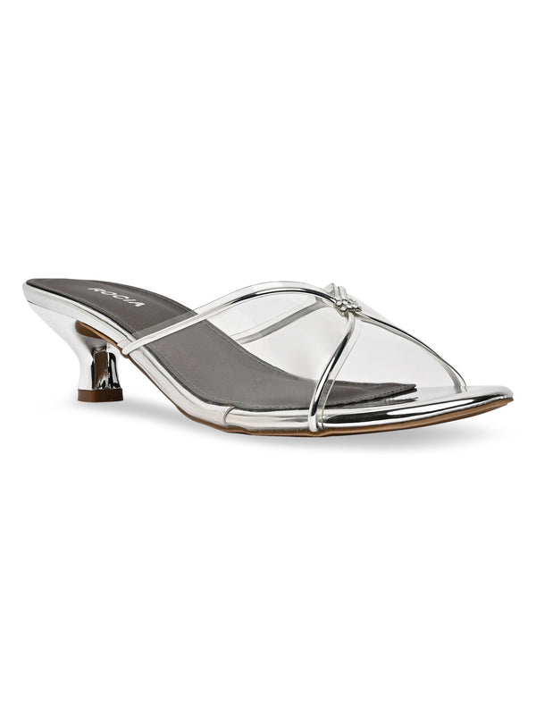 Rocia By Regal Silver Women Vinyl Kitten Heel Sandal