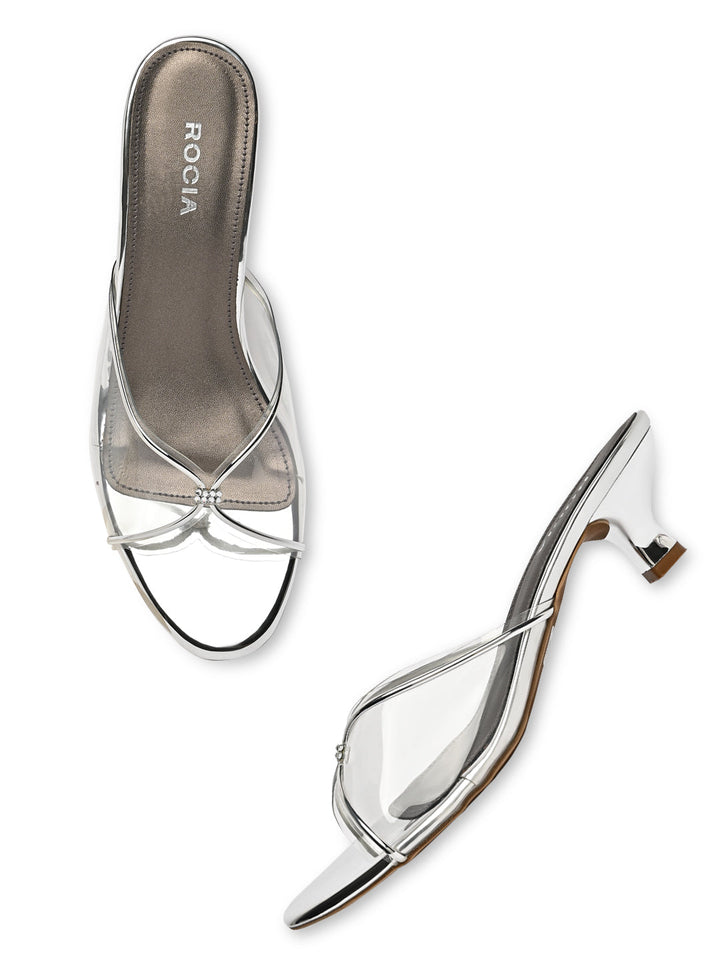 Rocia By Regal Silver Women Vinyl Kitten Heel Sandal