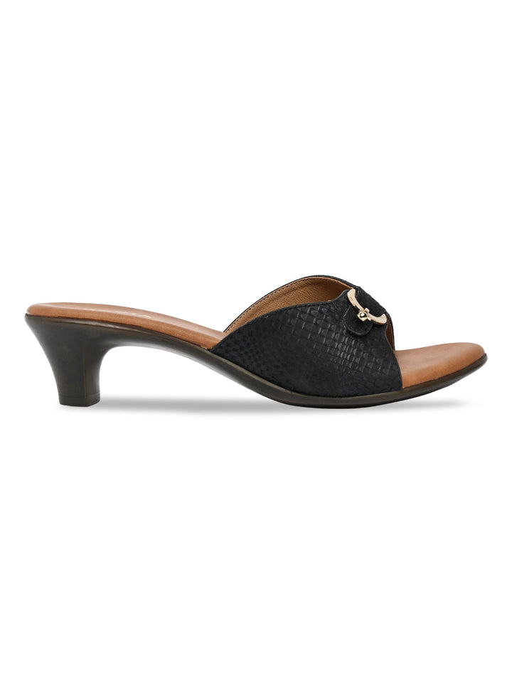 Rocia By Regal Black Women Textured Kitten Heel Sandals