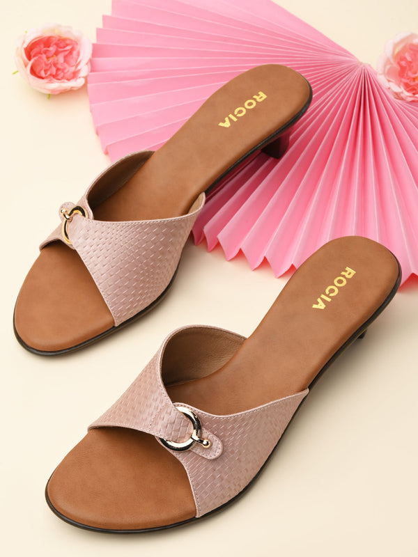 Rocia By Regal Pink Women Textured Kitten Heel Sandals