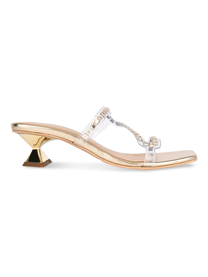 Rocia By Regal Gold Women Diamond Embellished Kitten Heel Sandals