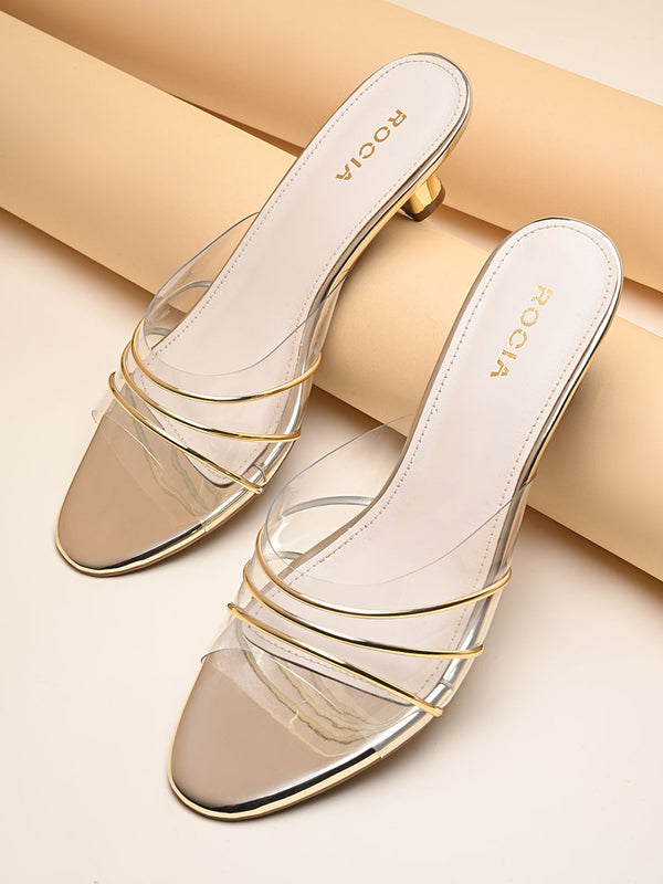 Rocia By Regal Gold Women Vinyl Kitten Heels