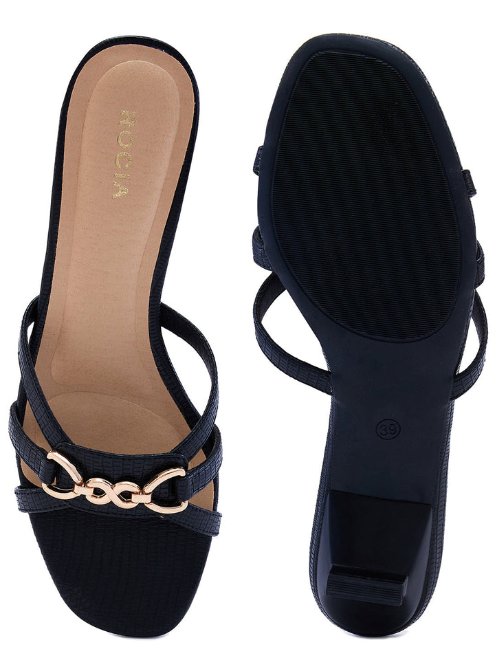 Rocia By Regal Black Women Textured Kitten Heel Sandals