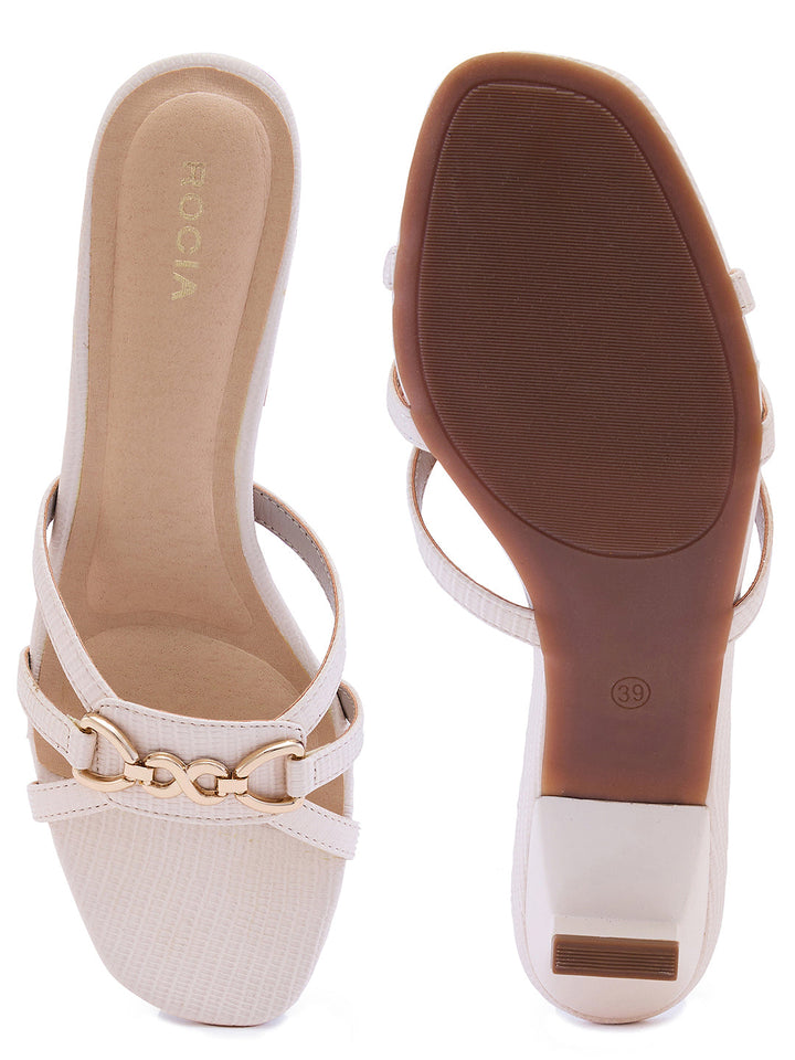 Rocia By Regal Ivory Women Textured Kitten Heel Sandals