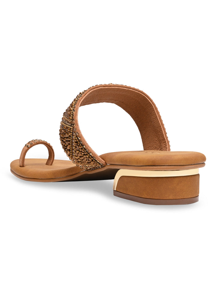 Rocia By Regal Antique Gold Women Casual Embroidered Block Heels