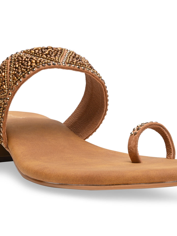 Rocia By Regal Antique Gold Women Casual Embroidered Block Heels