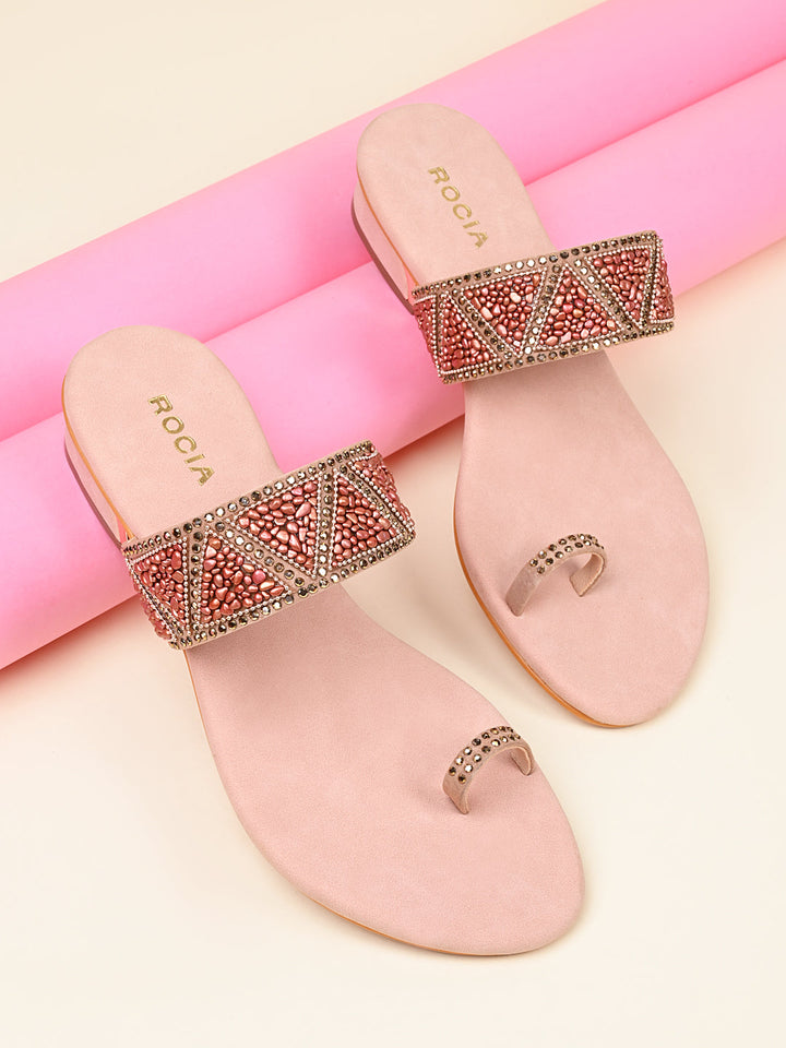 Rocia By Regal Rose Gold Women Casual Embroidered Block Heels