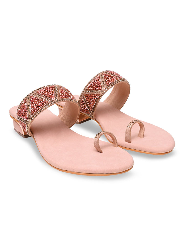 Rocia By Regal Rose Gold Women Casual Embroidered Block Heels