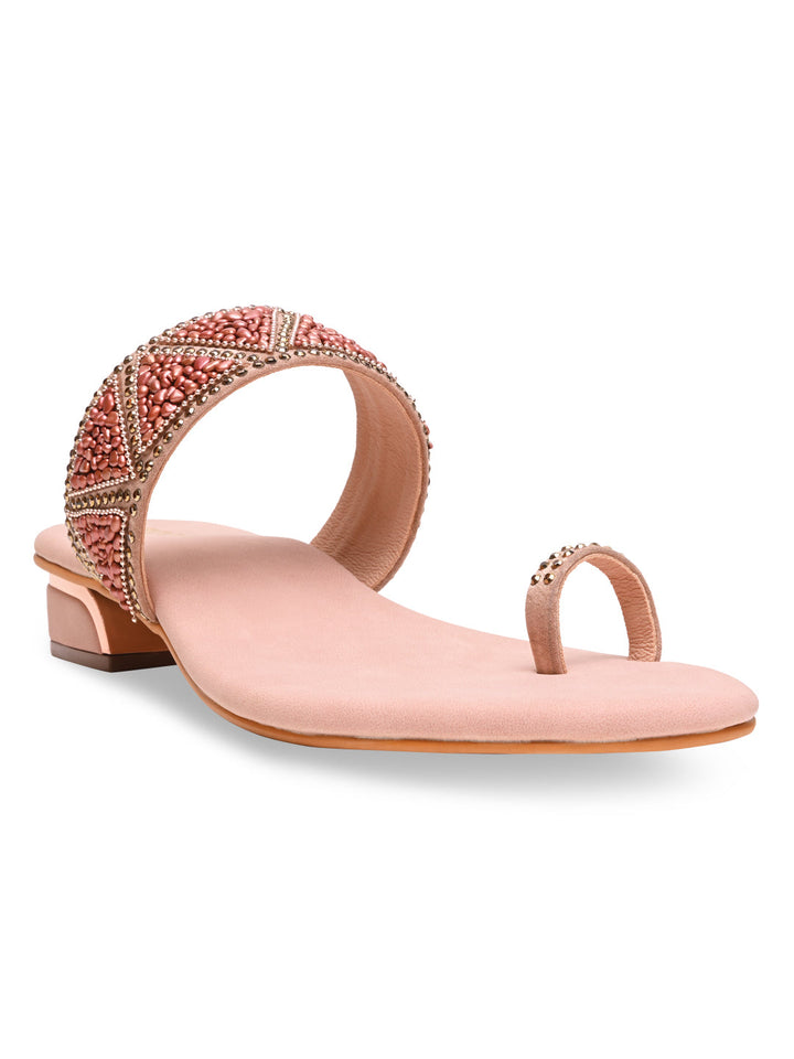 Rocia By Regal Rose Gold Women Casual Embroidered Block Heels