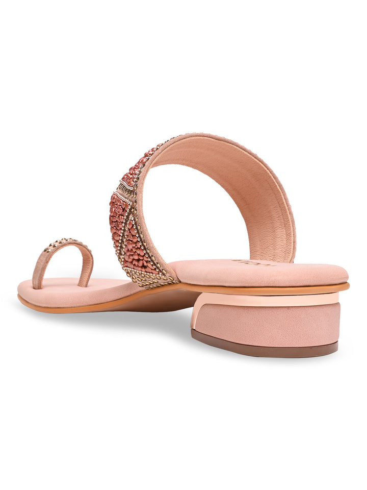 Rocia By Regal Rose Gold Women Casual Embroidered Block Heels