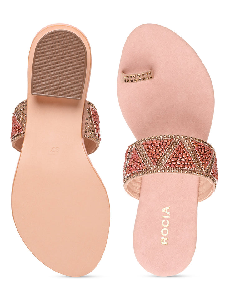 Rocia By Regal Rose Gold Women Casual Embroidered Block Heels