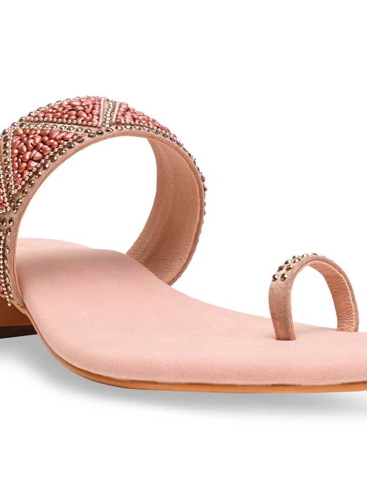 Rocia By Regal Rose Gold Women Casual Embroidered Block Heels