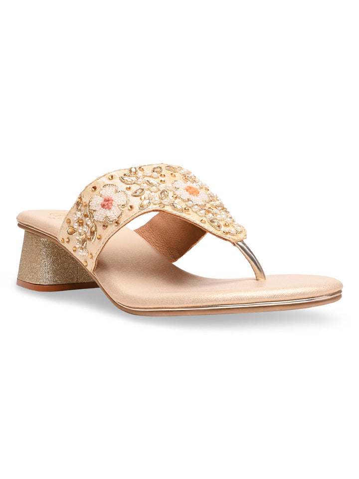 Rocia By Regal Gold Women Embroidered Block Heels