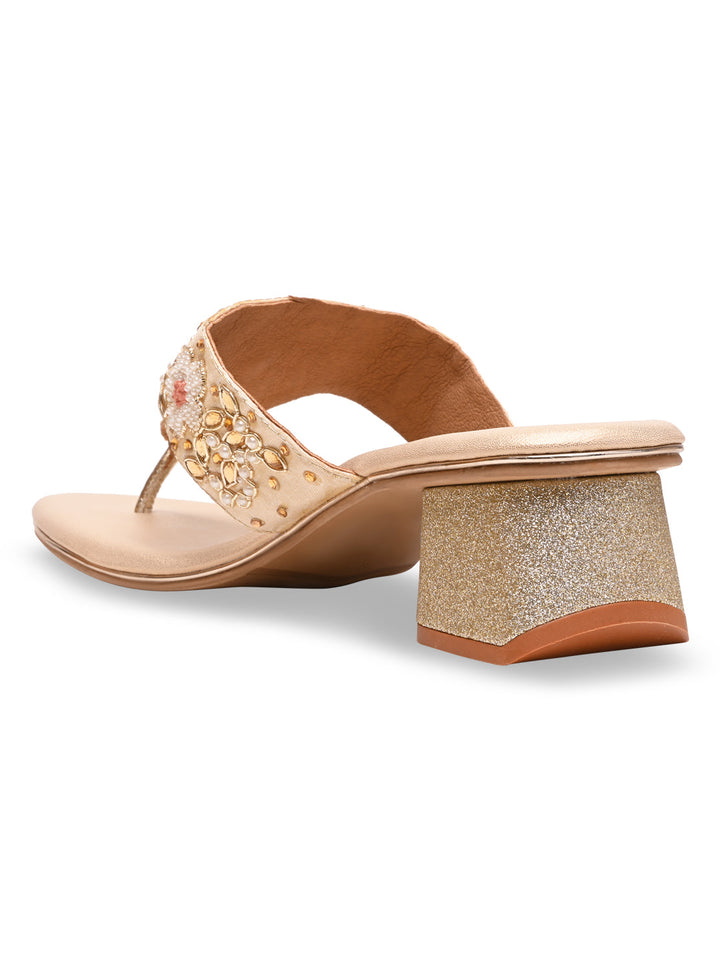 Rocia By Regal Gold Women Embroidered Block Heels