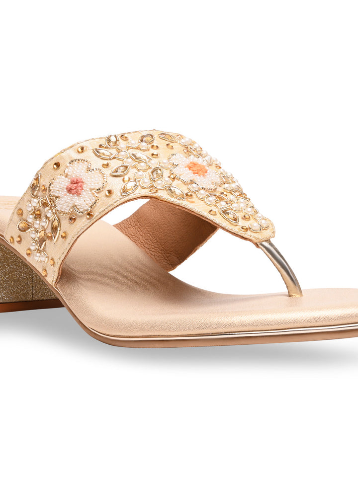 Rocia By Regal Gold Women Embroidered Block Heels