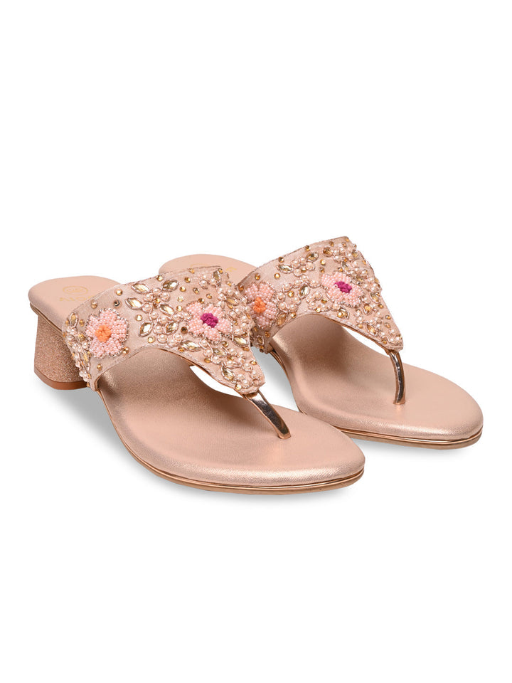 Rocia By Regal Rose Gold Women Embroidered Block Heels